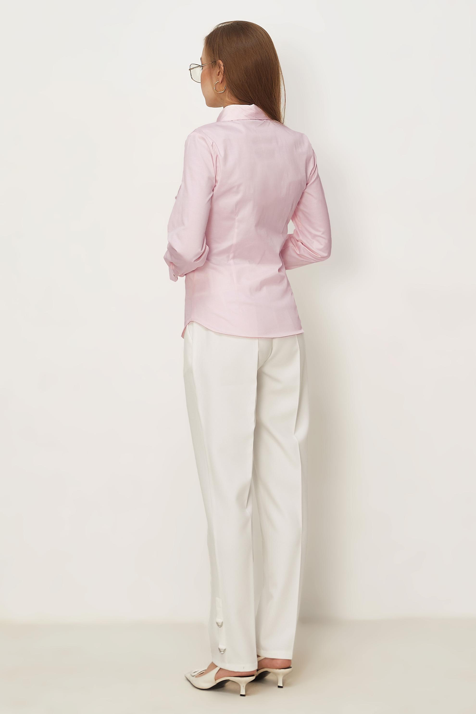 Hijab-Kleidung ROSA BLUSE AUS SATIN MIT HEMDKRAGEN 46529