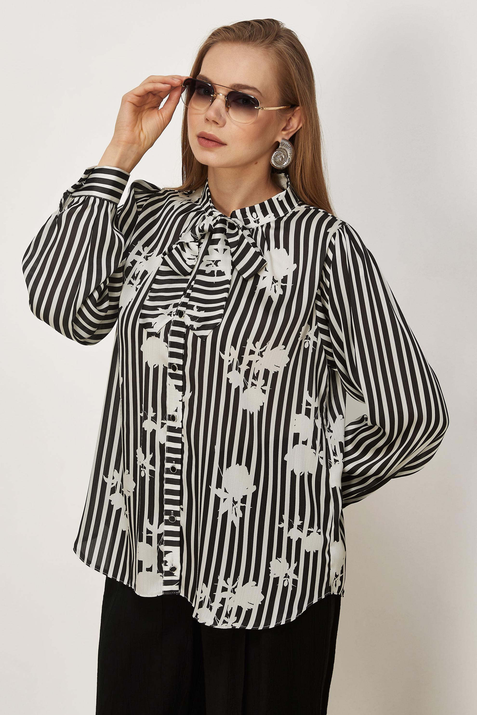 Vêtements hijab NOIR CHEMISIER EN SATIN À MOTIFS 46546