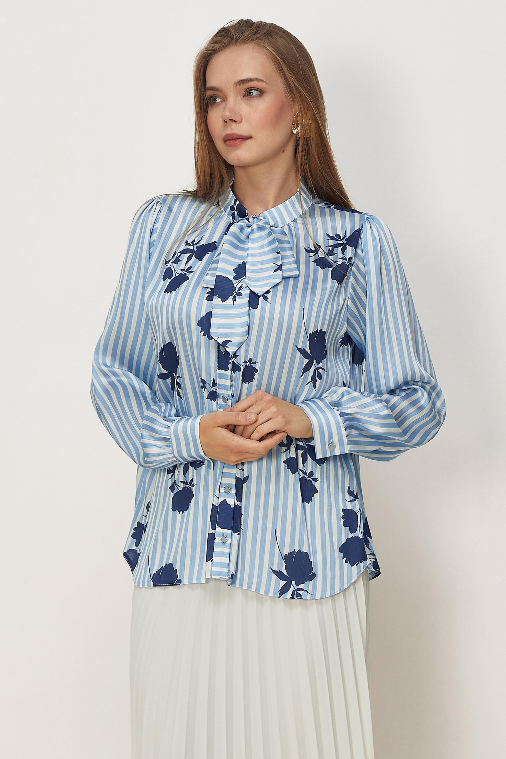 Vêtements hijab BLEU CHEMISIER EN SATIN À MOTIFS 46546