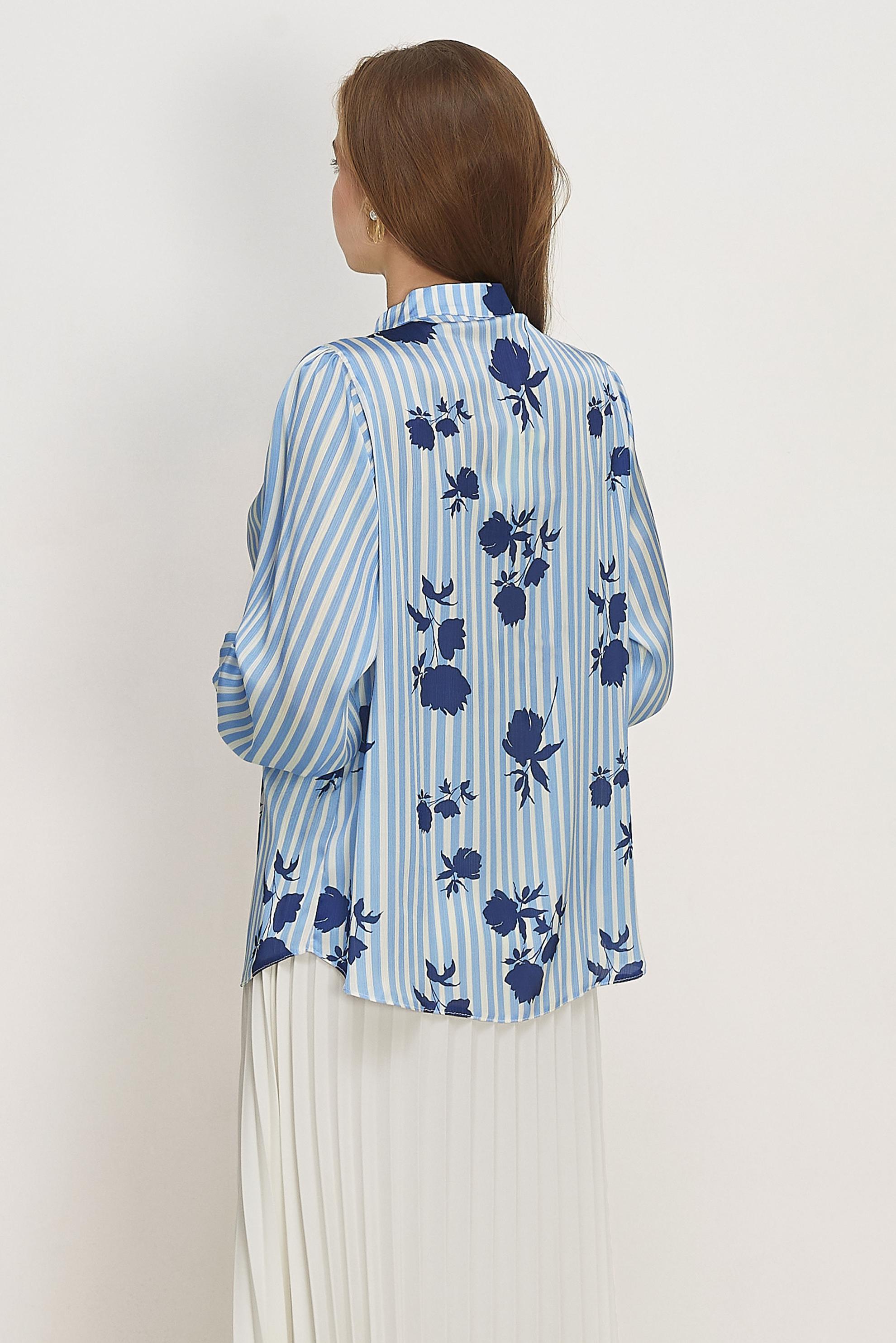 Vêtements hijab BLEU CHEMISIER EN SATIN À MOTIFS 46546