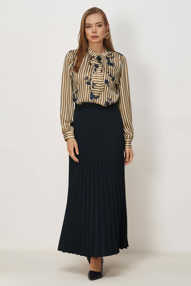 Vêtements hijab BEIGE CHEMISIER EN SATIN À MOTIFS 46546 - ALVİNA