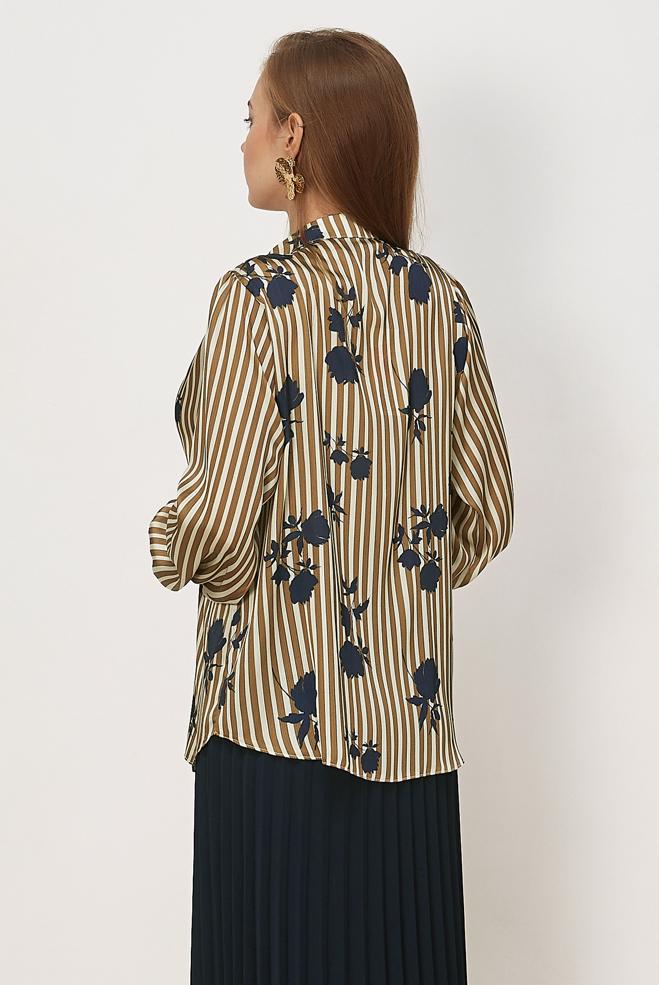 Vêtements hijab BEIGE CHEMISIER EN SATIN À MOTIFS 46546 - ALVİNA
