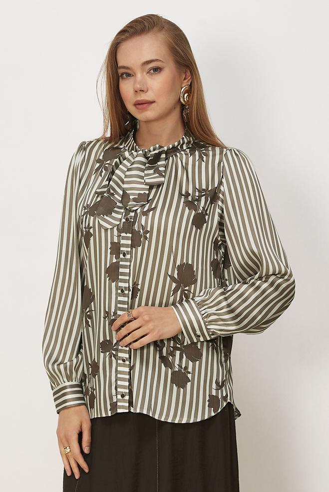 Vêtements hijab VISON CHEMISIER EN SATIN À MOTIFS 46546 - ALVİNA