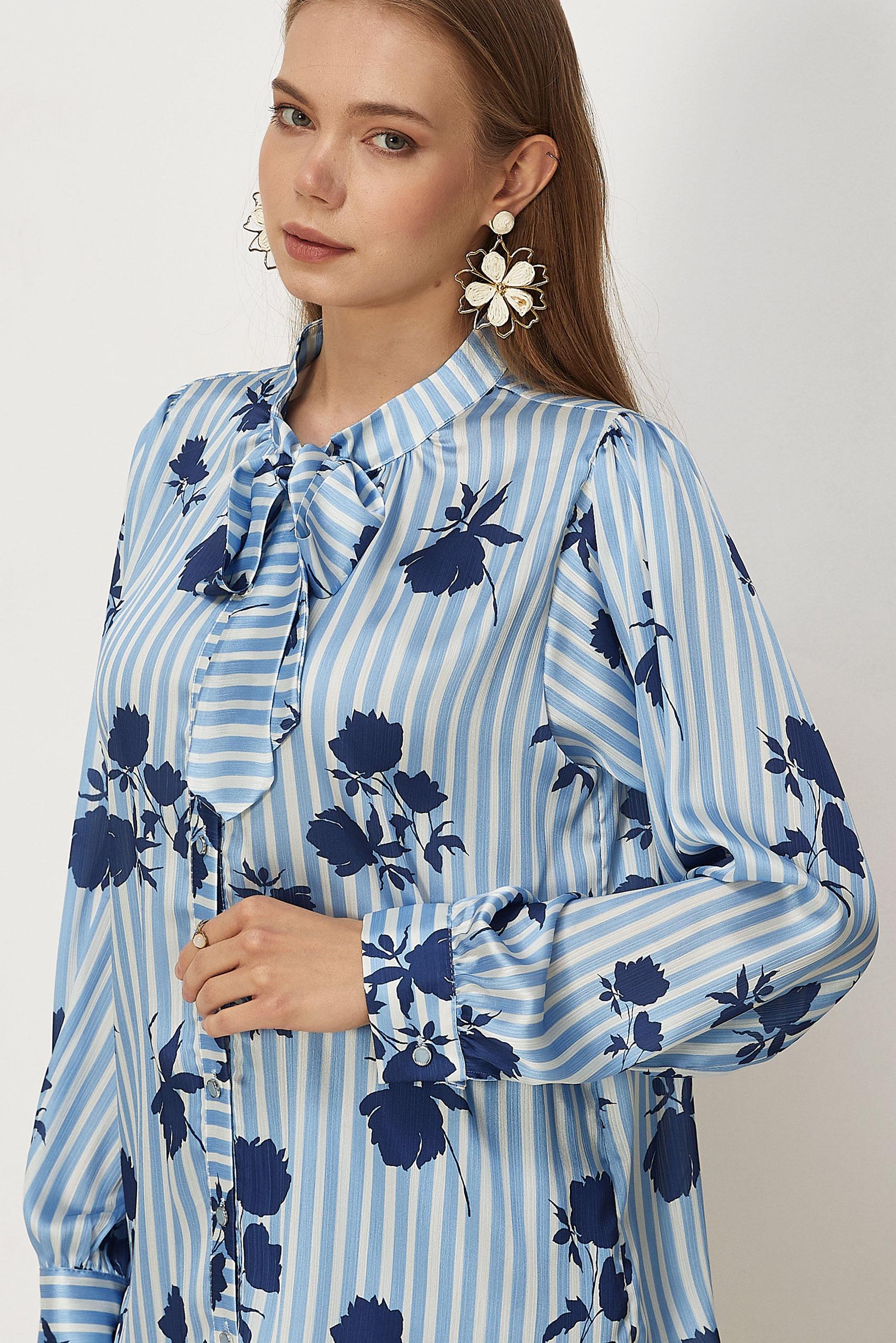 Vêtements hijab BLEU CHEMISIER EN SATIN À MOTIFS 46546-1