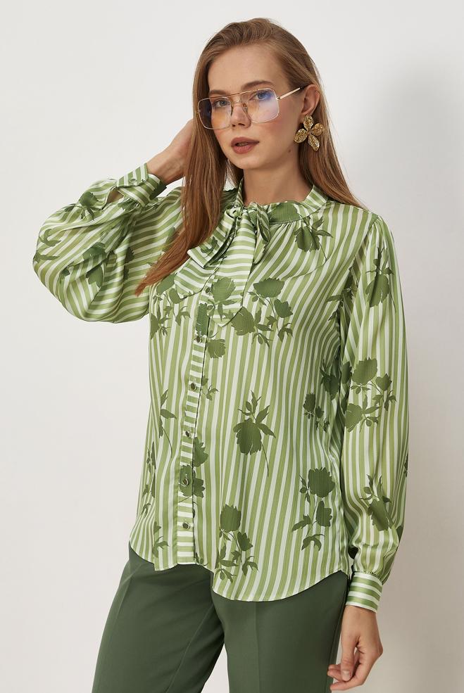 Vêtements hijab KAKI CHEMISIER EN SATIN À MOTIFS 46546-1 - ALVİNA