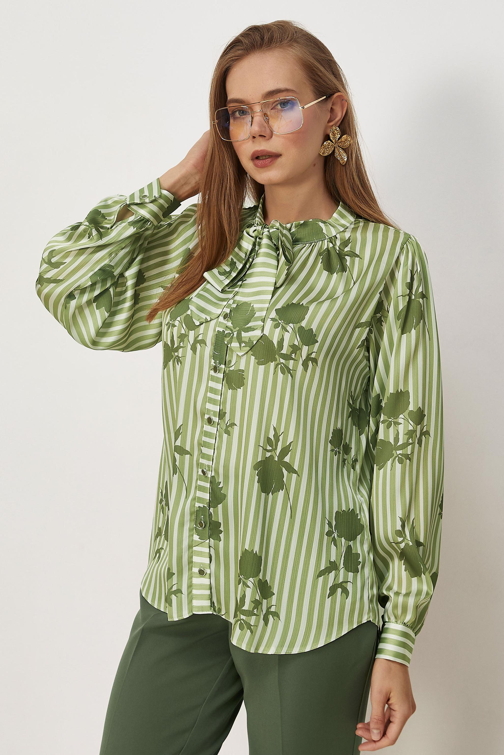 Vêtements hijab KAKI CHEMISIER EN SATIN À MOTIFS 46546-1