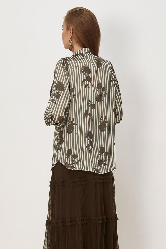 Vêtements hijab VISON CHEMISIER EN SATIN À MOTIFS 46546-1 - ALVİNA