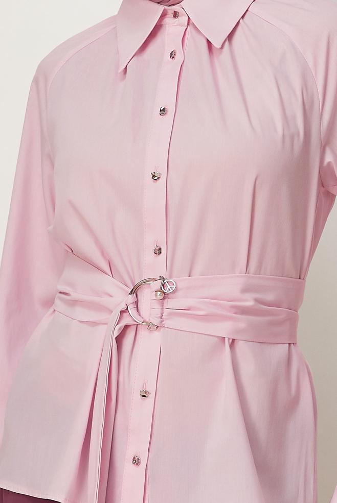 Tesettür giyim PEMBE KEMERLİ BLUZ 46646 - ALVİNA