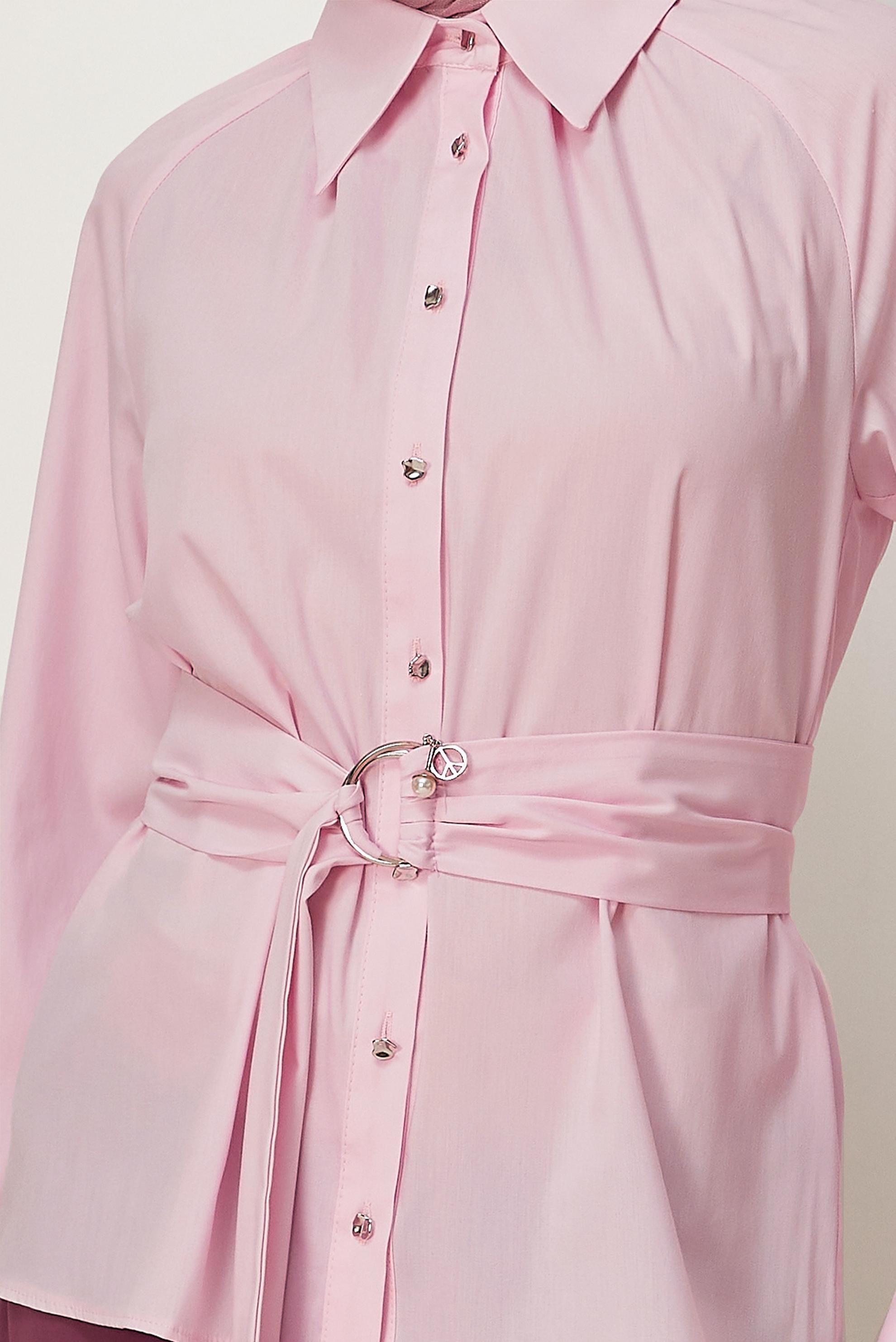 Tesettür giyim PEMBE KEMERLİ BLUZ 46646