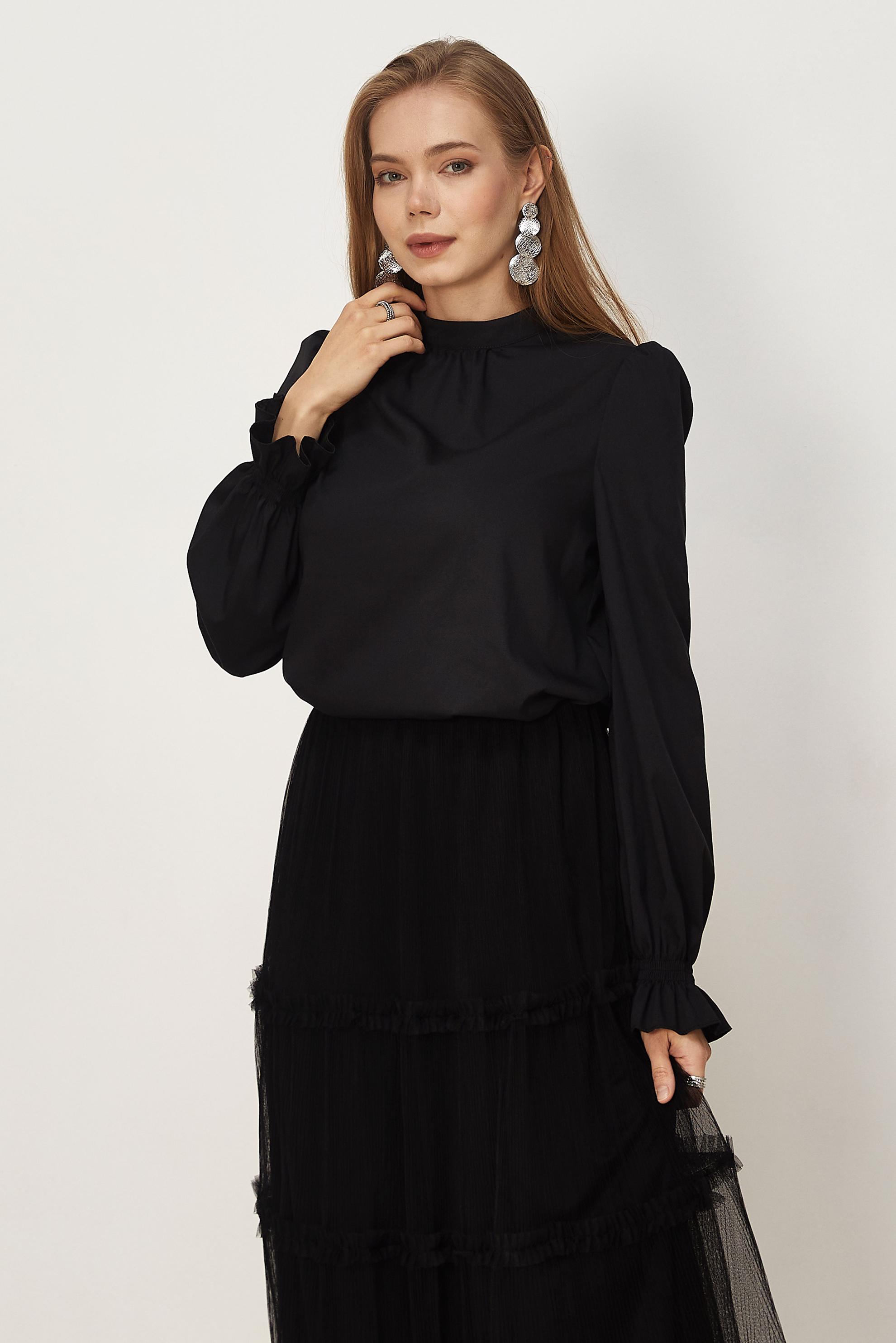 Hijab clothing BLACK STAND-UP COLLAR BLOUSE 46657