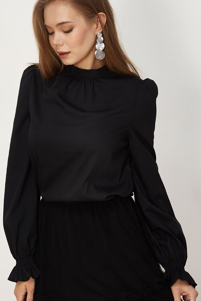 Vêtements hijab NOIR CHEMISIER À COL MONTANT 46657 - ALVİNA