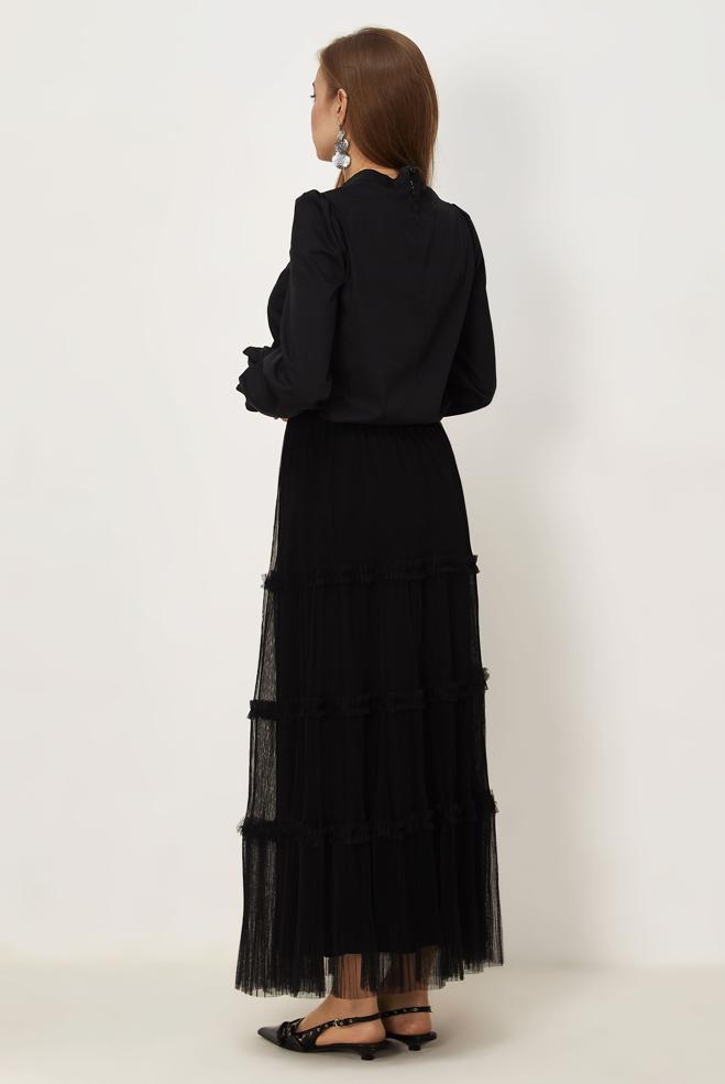 Vêtements hijab NOIR CHEMISIER À COL MONTANT 46657 - ALVİNA