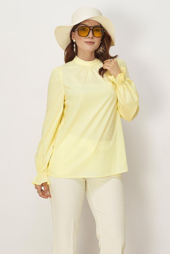 Hijab-Kleidung GELB STEHKRAGENBLUSE 46657 - ALVİNA