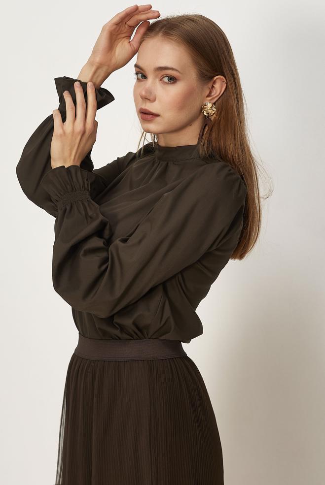 Vêtements hijab BRUN CHEMISIER À COL MONTANT 46657 - ALVİNA