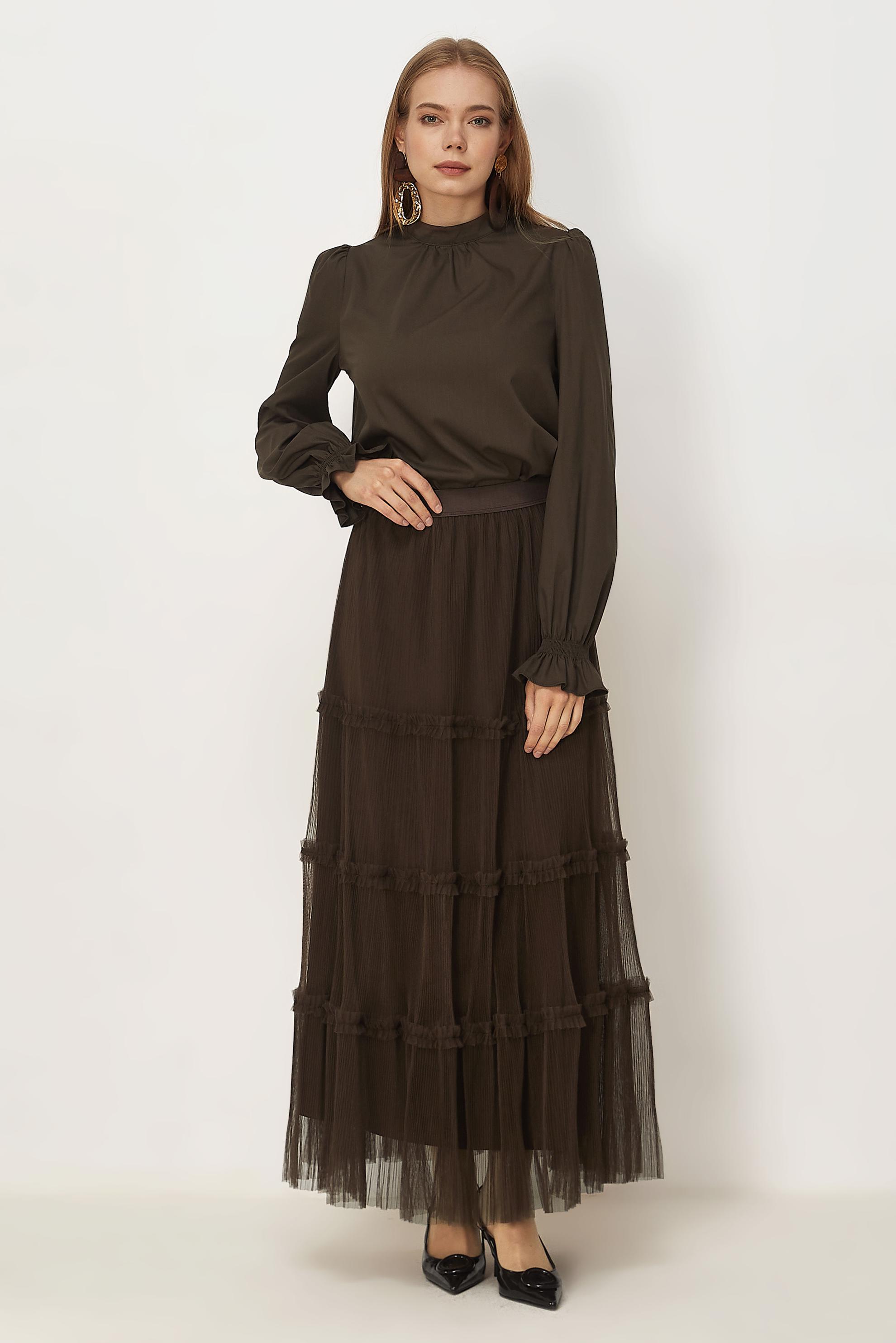 Vêtements hijab BRUN CHEMISIER À COL MONTANT 46657