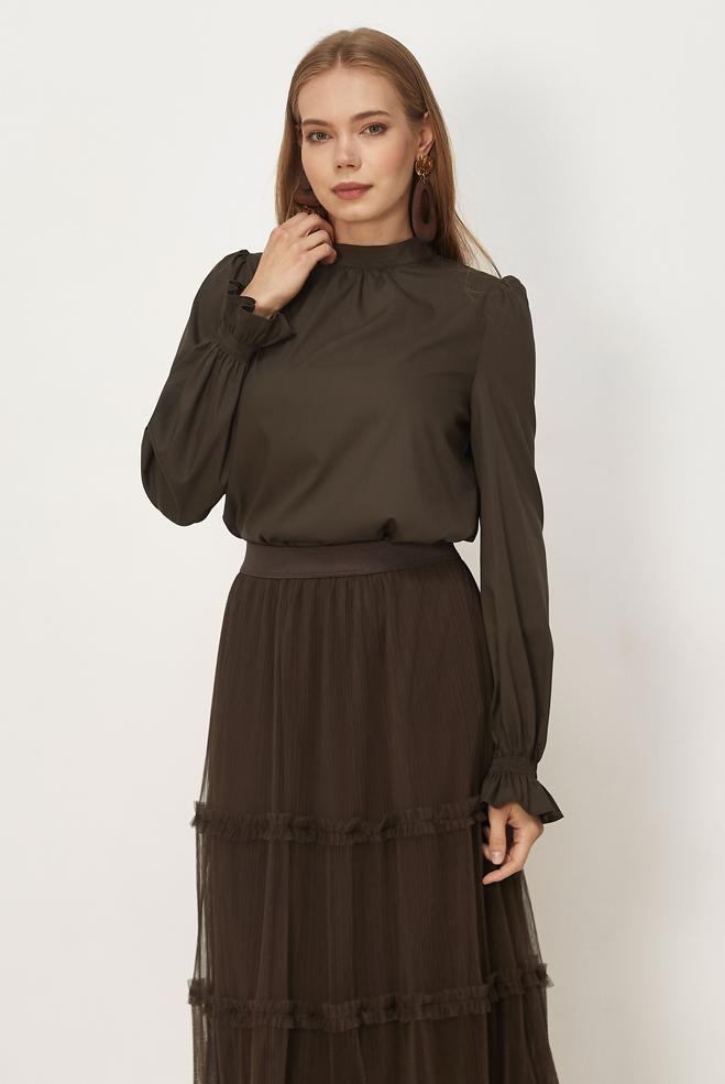 Vêtements hijab BRUN CHEMISIER À COL MONTANT 46657 - ALVİNA