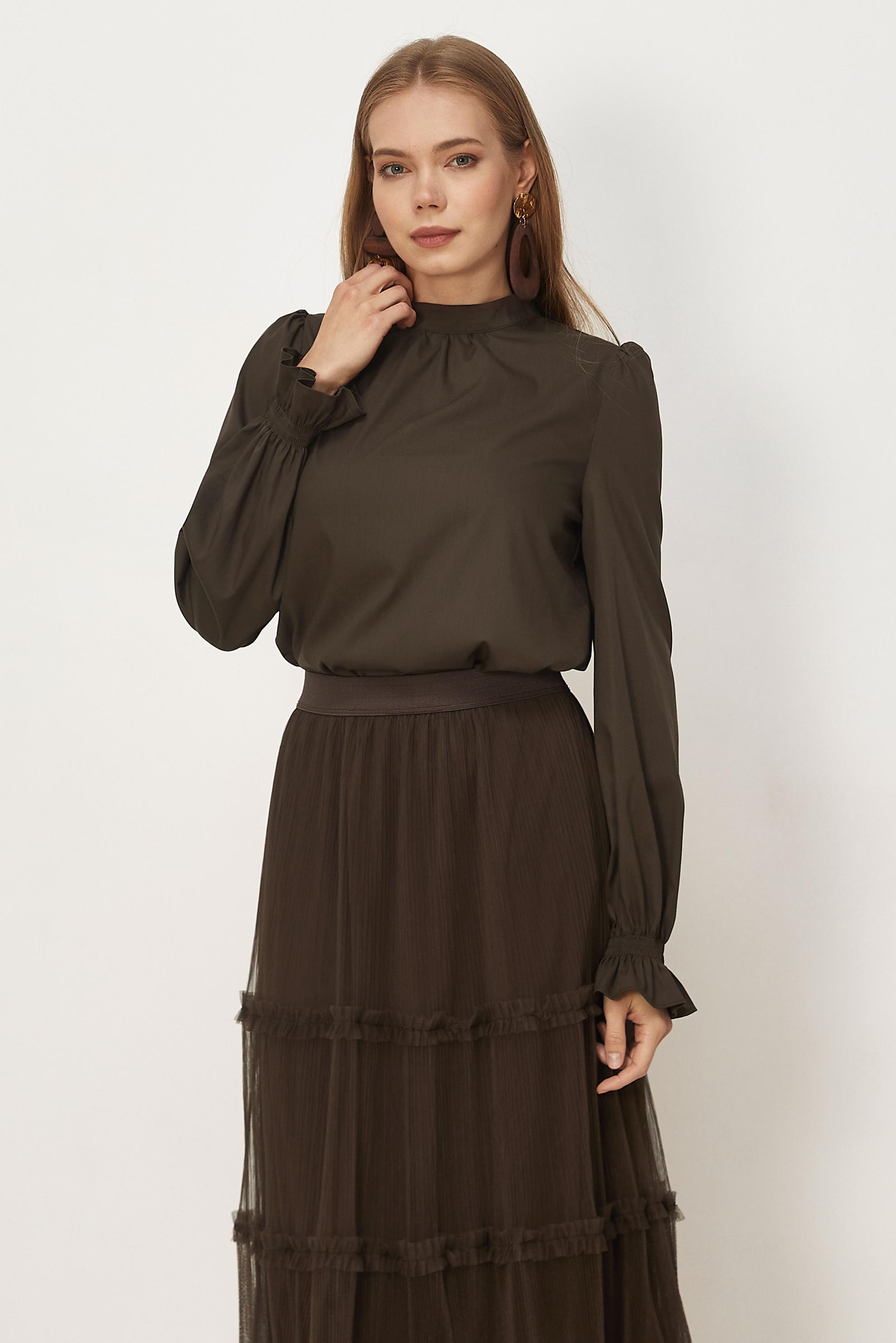 Vêtements hijab BRUN CHEMISIER À COL MONTANT 46657