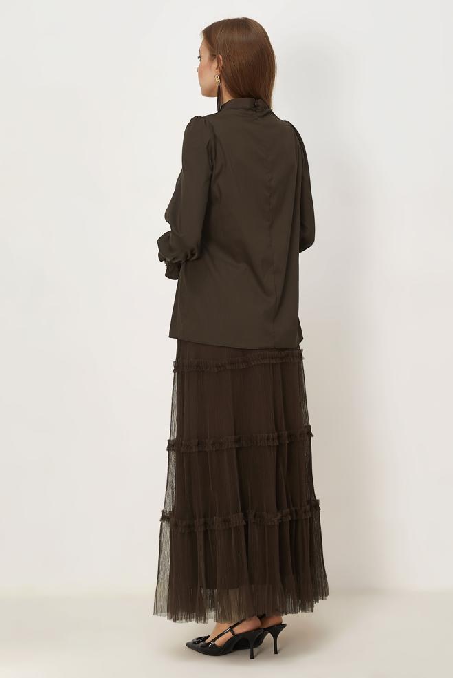 Vêtements hijab BRUN CHEMISIER À COL MONTANT 46657 - ALVİNA