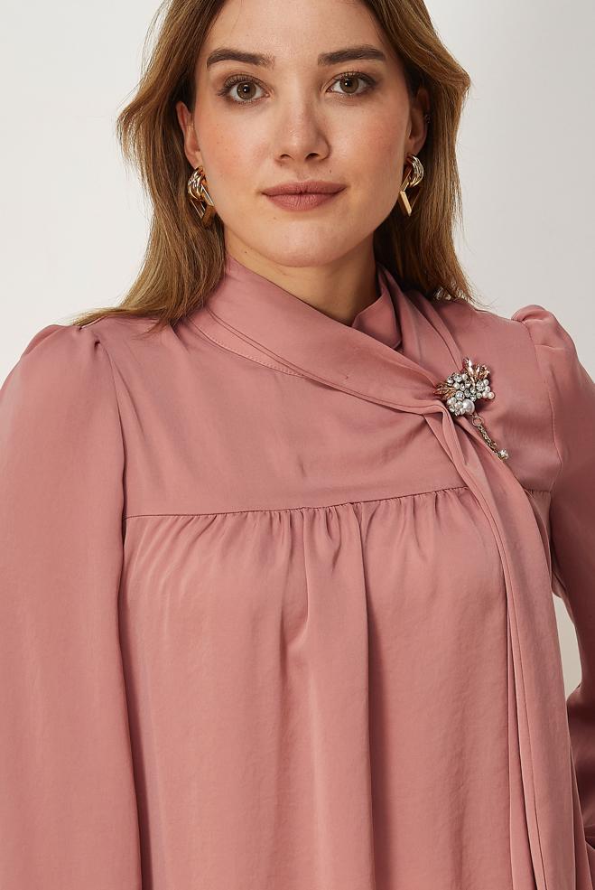 Vêtements hijab POUDRE CHEMISIER EN SATIN À COL MONTANT 46662 - ALVİNA