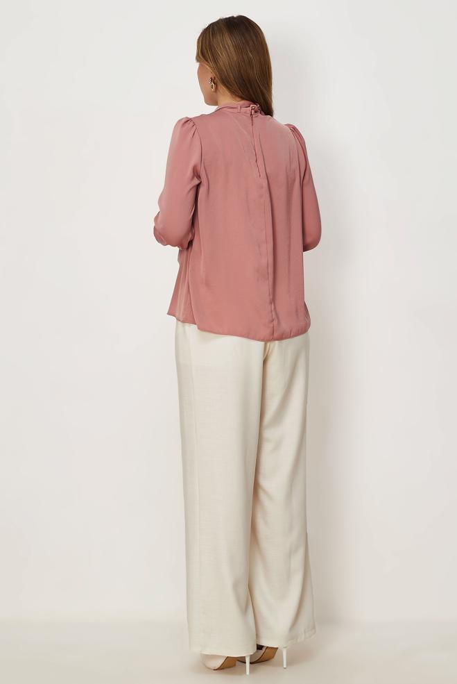 Vêtements hijab POUDRE CHEMISIER EN SATIN À COL MONTANT 46662 - ALVİNA