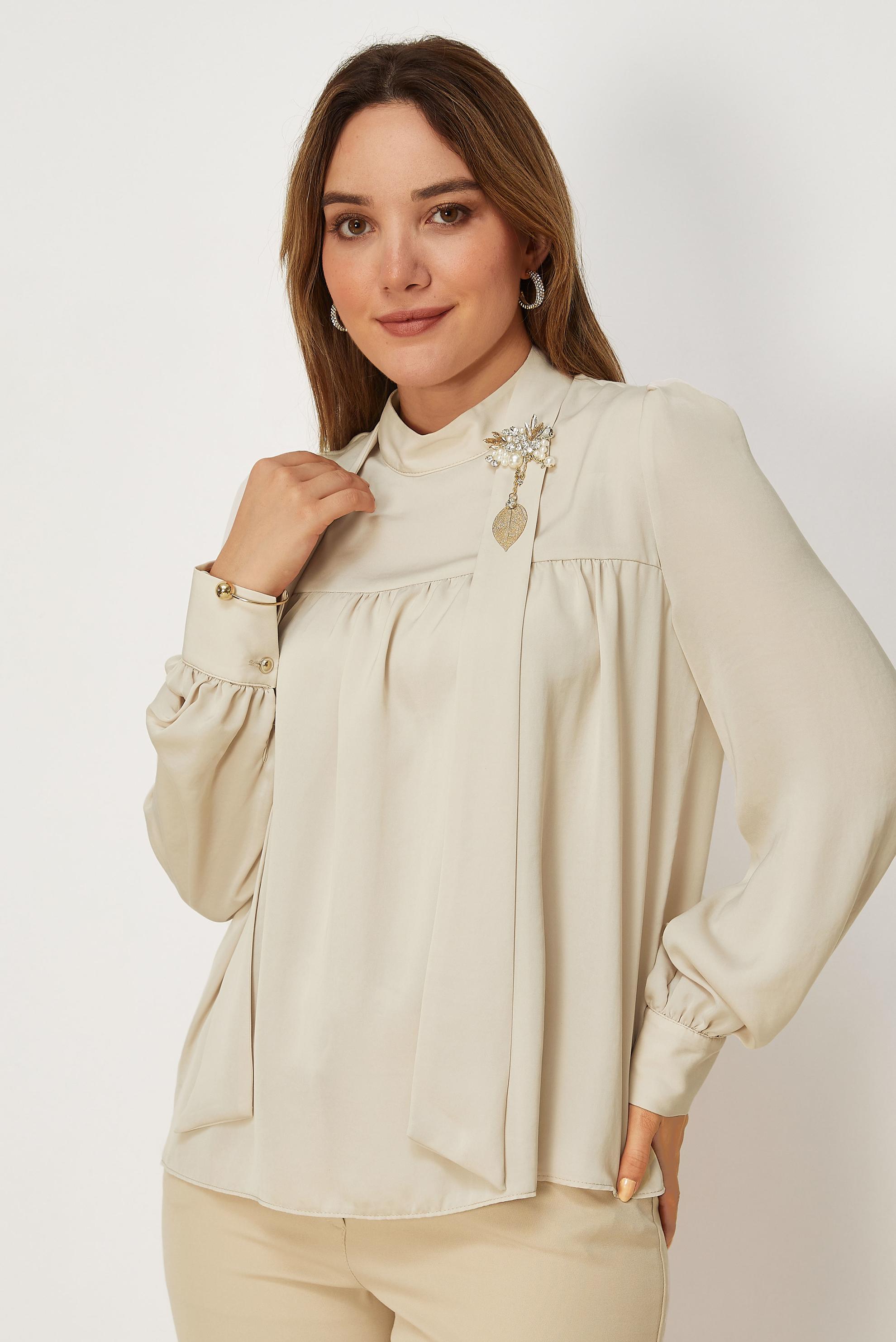 Vêtements hijab BEIGE CHEMISIER EN SATIN À COL MONTANT 46662