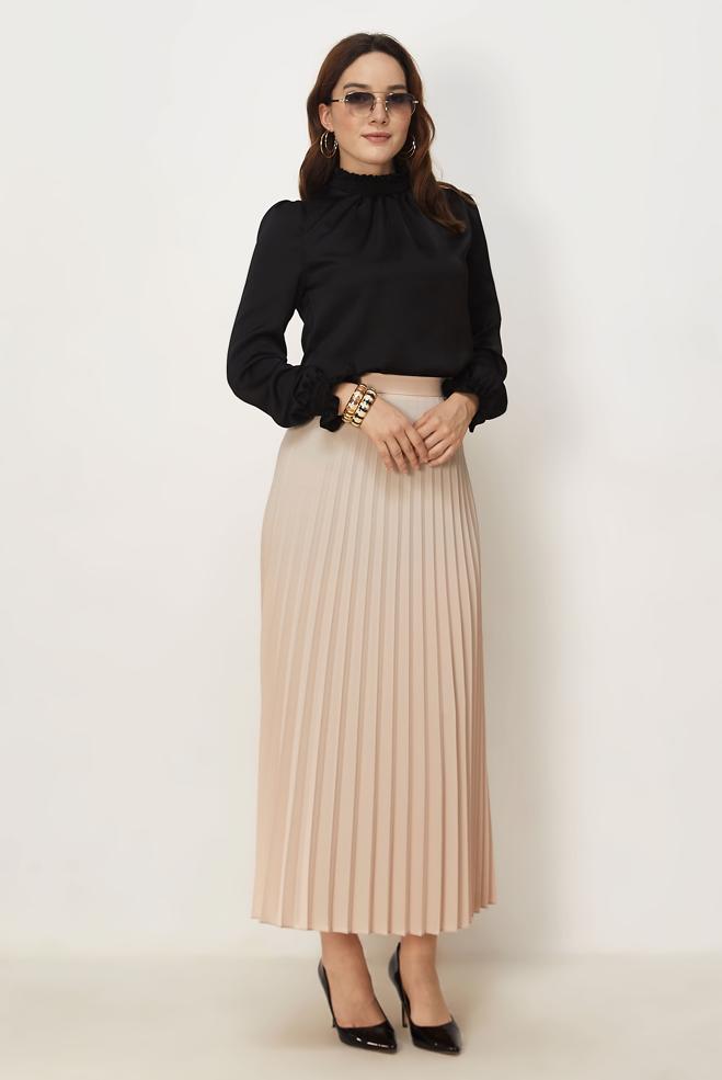 Hijab-Kleidung SCHWARZ SATINBLUSE MIT STEHKRAGEN 46687 - ALVİNA