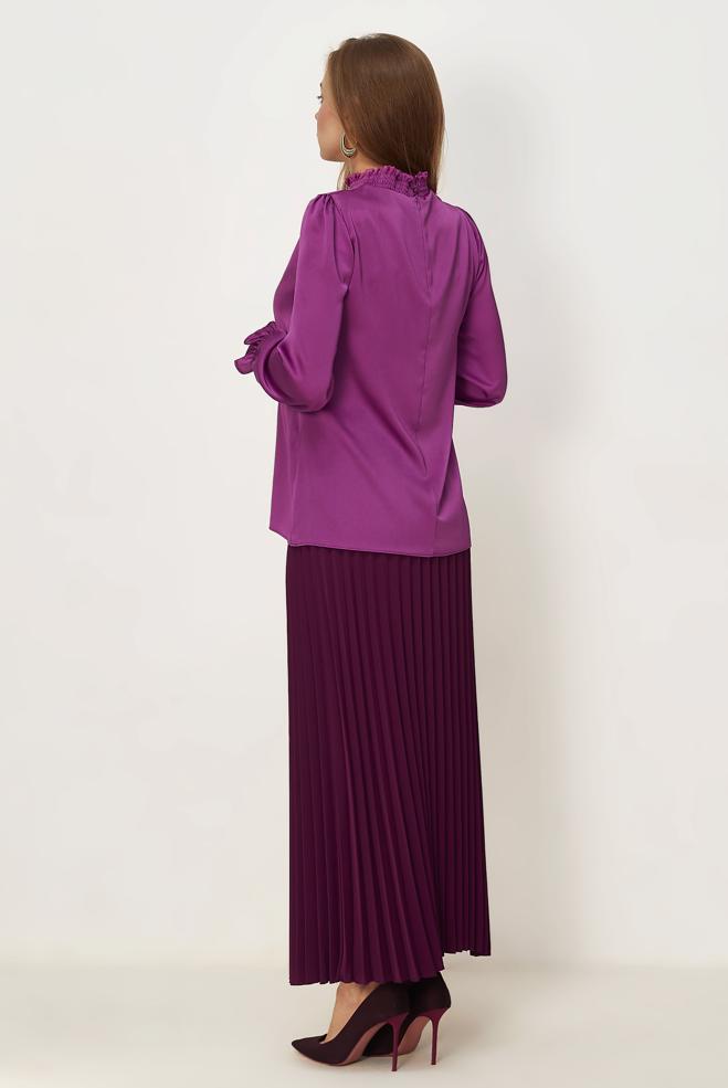 Vêtements hijab BEIGE CHEMISIER EN SATIN À COL MONTANT 46687 - ALVİNA