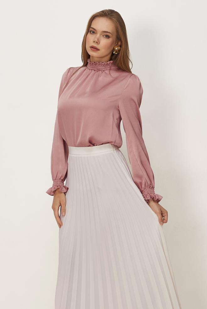 Vêtements hijab POUDRE CHEMISIER EN SATIN À COL MONTANT 46687 - ALVİNA