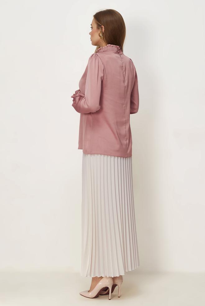 Vêtements hijab POUDRE CHEMISIER EN SATIN À COL MONTANT 46687 - ALVİNA