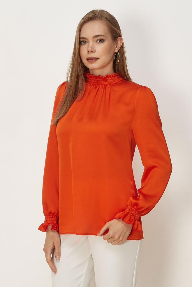 Vêtements hijab ORANGE CHEMISIER EN SATIN À COL MONTANT 46687 - ALVİNA
