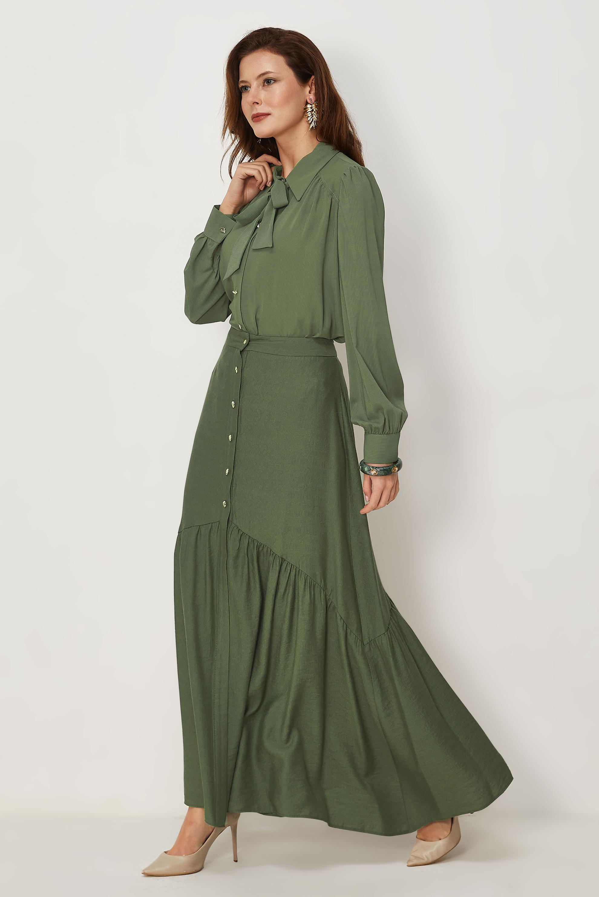 Tesettür giyim BEJ BOYUNDAN BAĞLAMALI BLUZ 46752