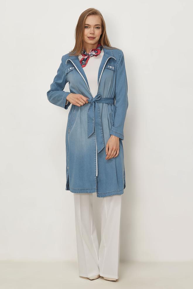 Hijab clothing BLUE BELTED DENIM JACKET 45545 - ALVİNA
