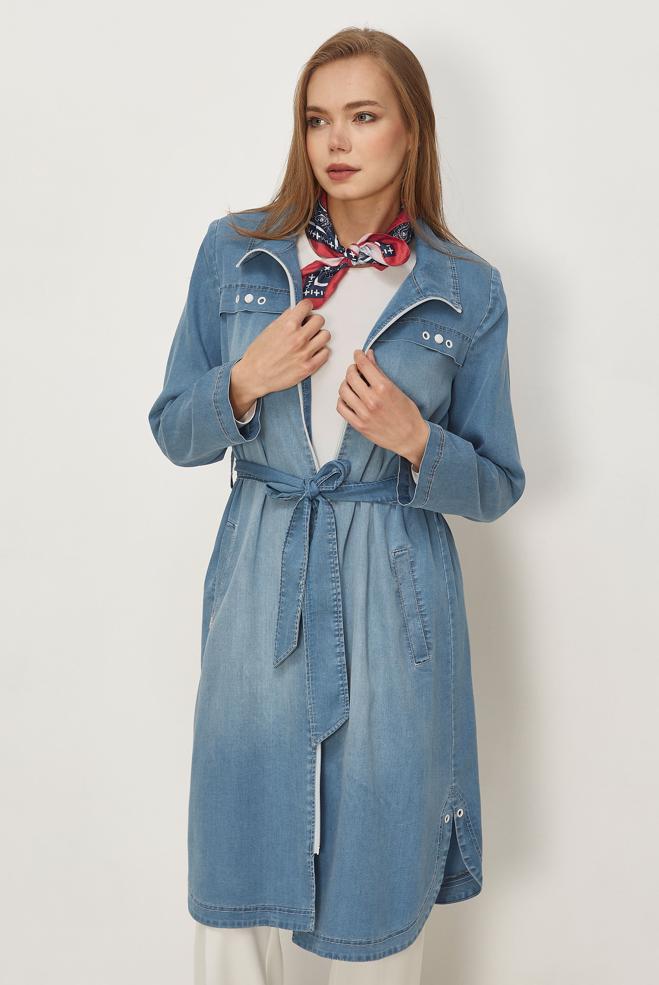 Hijab clothing BLUE BELTED DENIM JACKET 45545 - ALVİNA