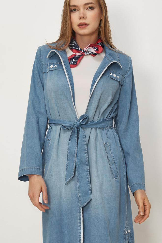 Hijab clothing BLUE BELTED DENIM JACKET 45545 - ALVİNA