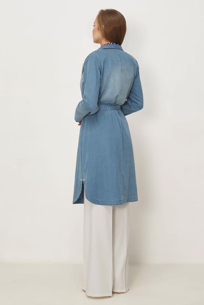 Hijab clothing BLUE BELTED DENIM JACKET 45545 - ALVİNA
