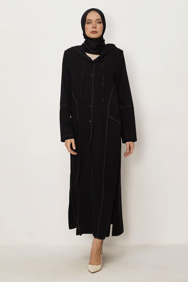 Hijab clothing BLACK HOODED JACKET 45702 - ALVİNA
