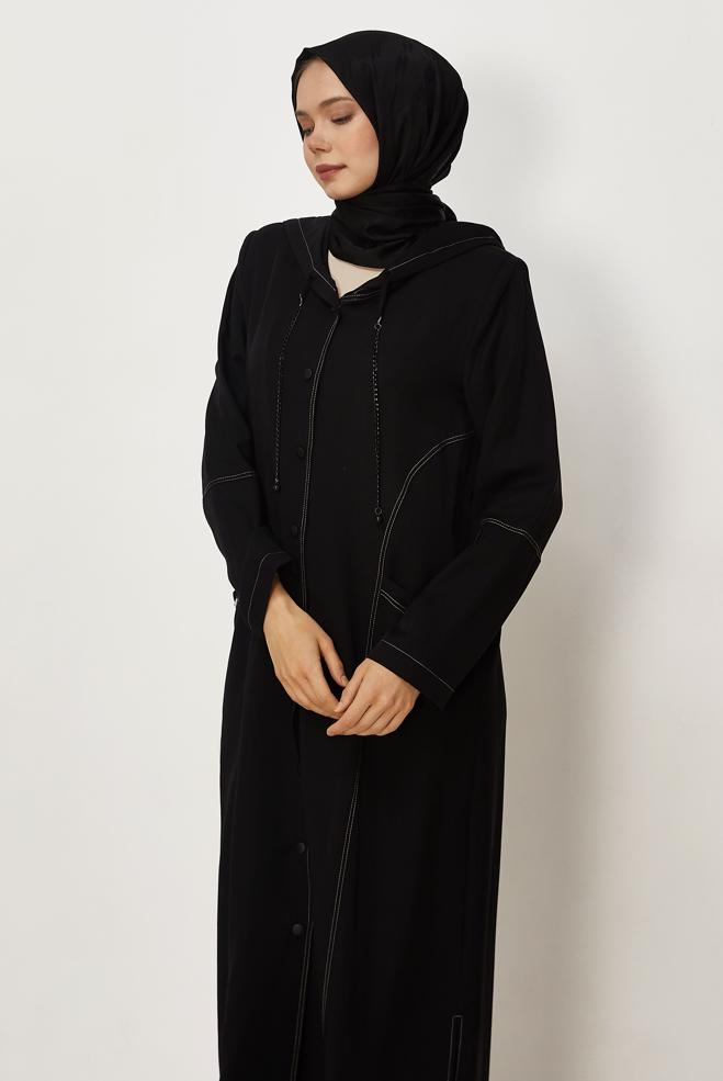 Hijab clothing BLACK HOODED JACKET 45702 - ALVİNA