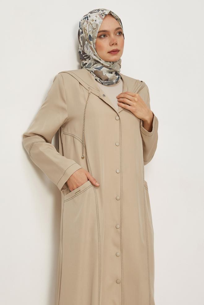 Hijab clothing BEIGE HOODED JACKET 45702 - ALVİNA