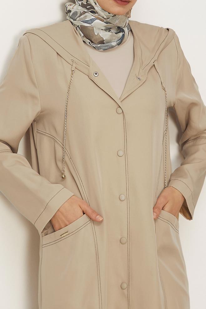Hijab clothing BEIGE HOODED JACKET 45702 - ALVİNA