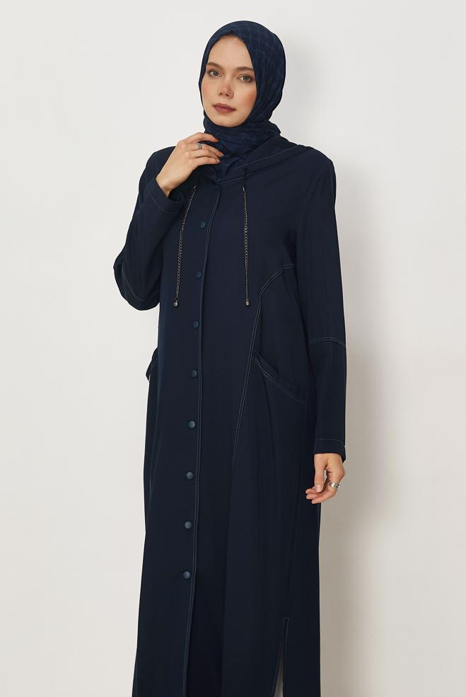 Hijab clothing NAVY BLUE HOODED JACKET 45702 - ALVİNA