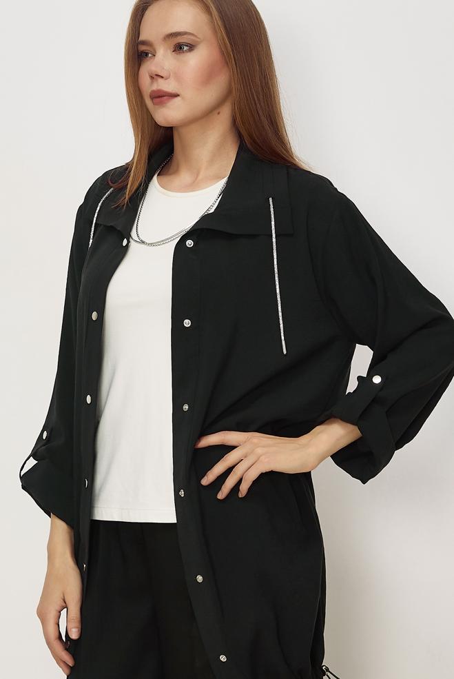 Hijab clothing BLACK SHIRT COLLAR MODAL JACKET 46345 - ALVİNA