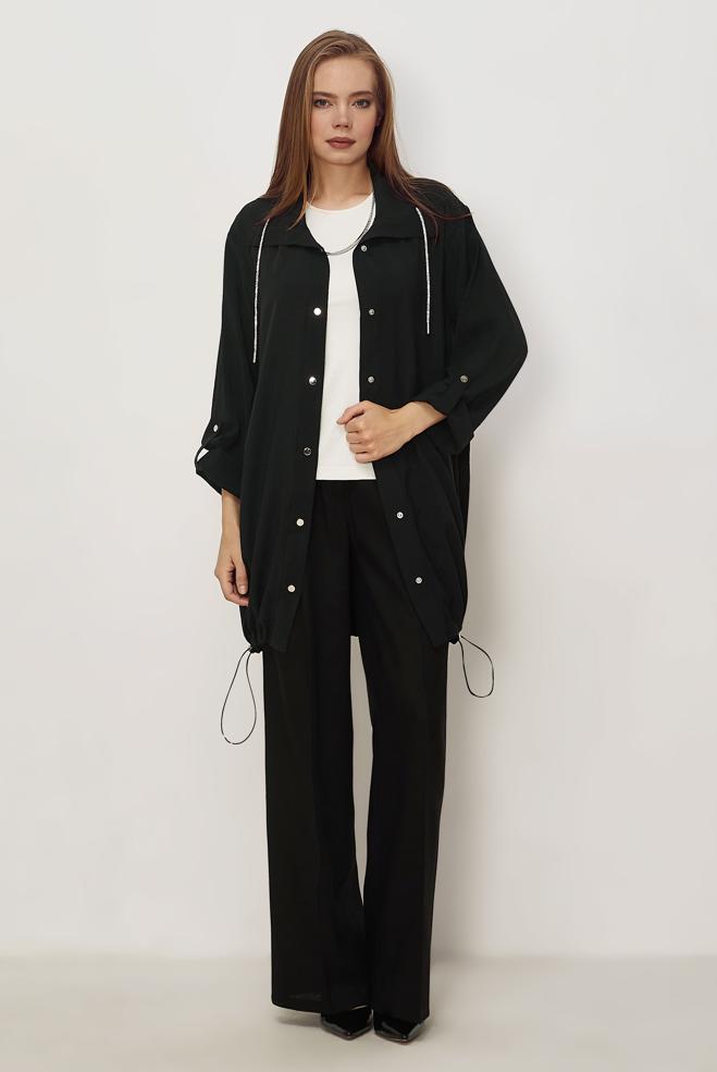 Hijab clothing BLACK SHIRT COLLAR MODAL JACKET 46345 - ALVİNA