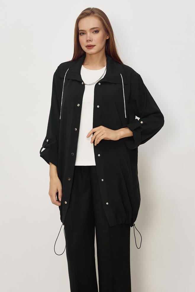 Hijab clothing BLACK SHIRT COLLAR MODAL JACKET 46345 - ALVİNA