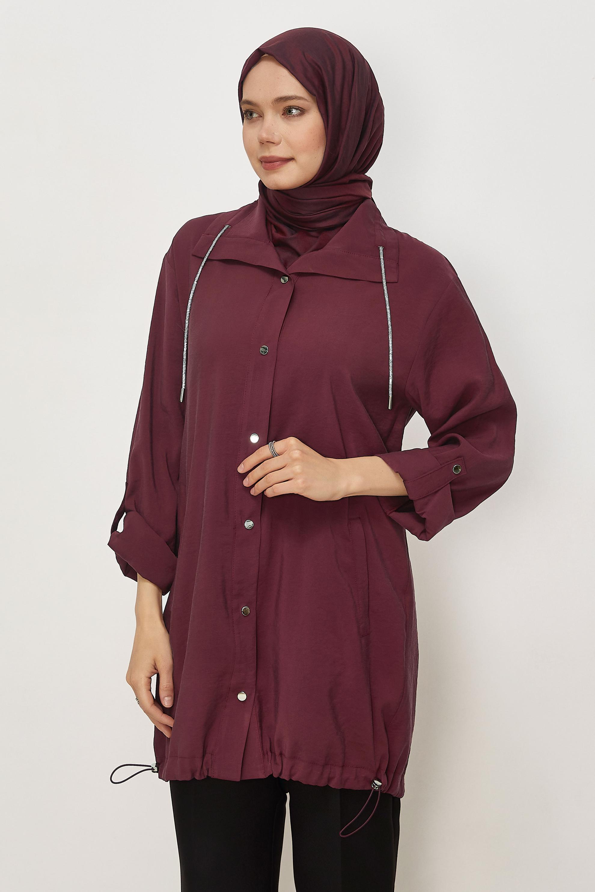 Hijab clothing CLARET RED SHIRT COLLAR MODAL JACKET 46345