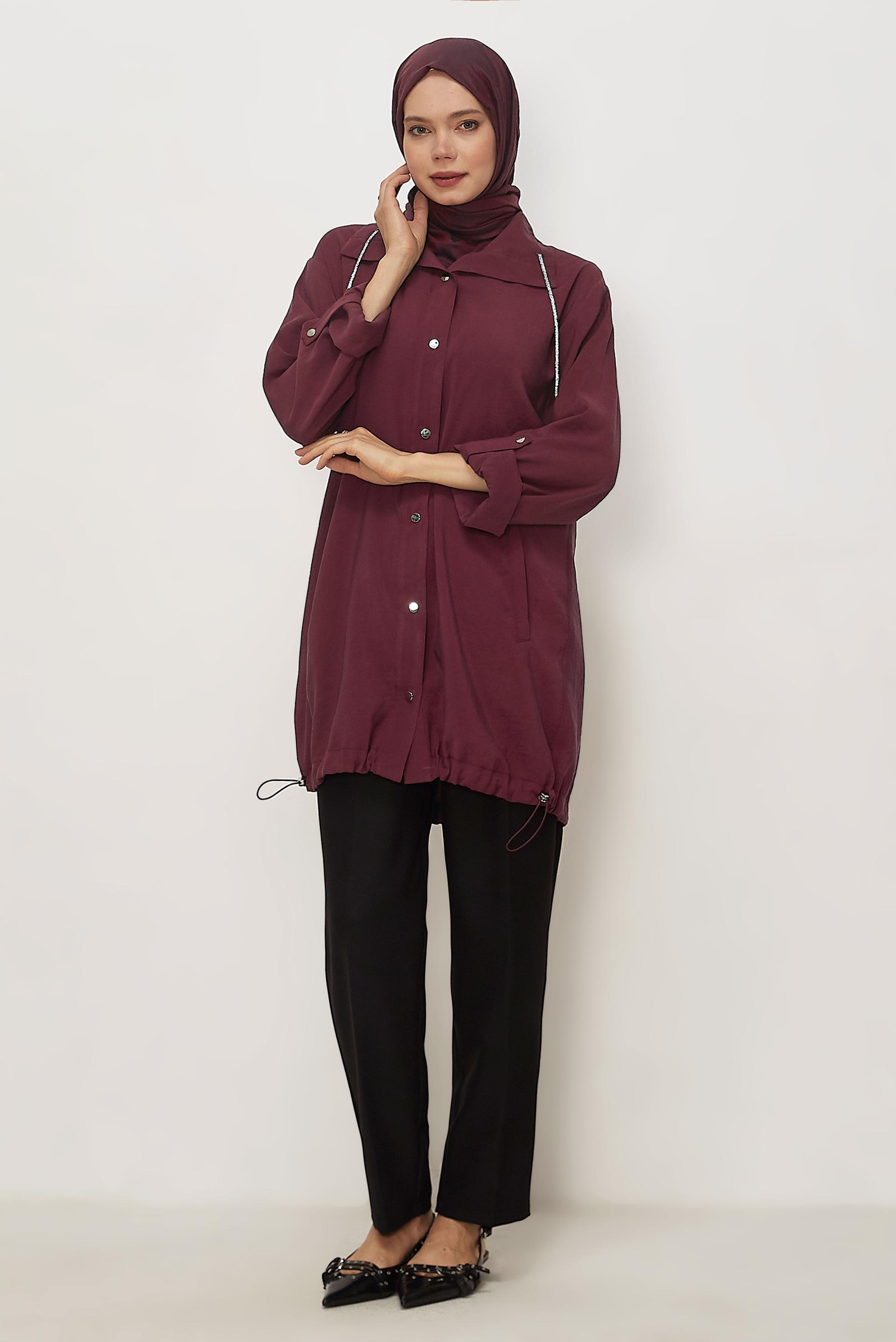 Hijab clothing CLARET RED SHIRT COLLAR MODAL JACKET 46345