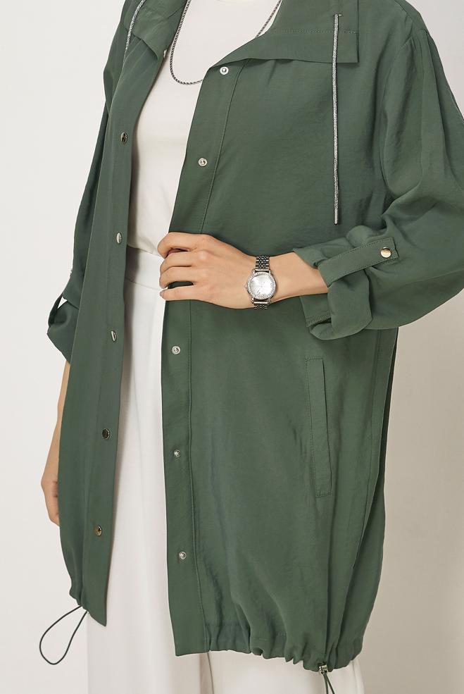 Hijab-Kleidung KHAKI MODALJACKE MIT HEMDKRAGEN 46345 - ALVİNA