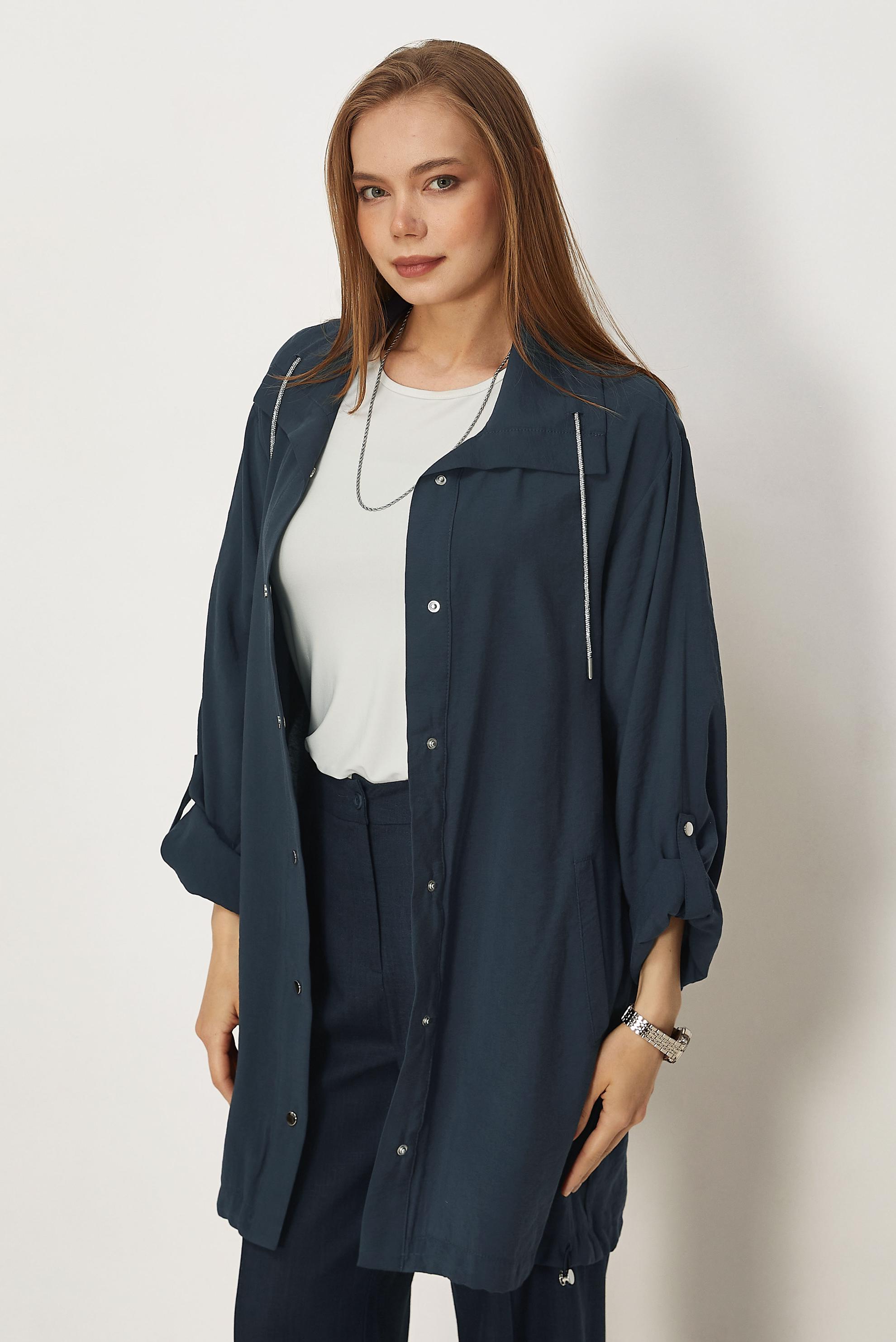 Hijab-Kleidung NAVY BLAU MODALJACKE MIT HEMDKRAGEN 46345