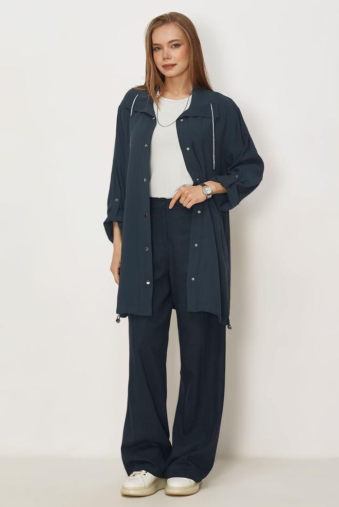 Hijab-Kleidung NAVY BLAU MODALJACKE MIT HEMDKRAGEN 46345 - ALVİNA