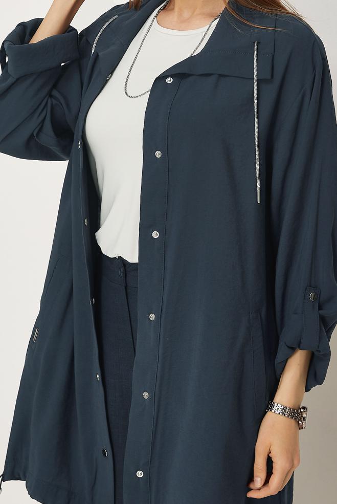 Hijab-Kleidung NAVY BLAU MODALJACKE MIT HEMDKRAGEN 46345 - ALVİNA