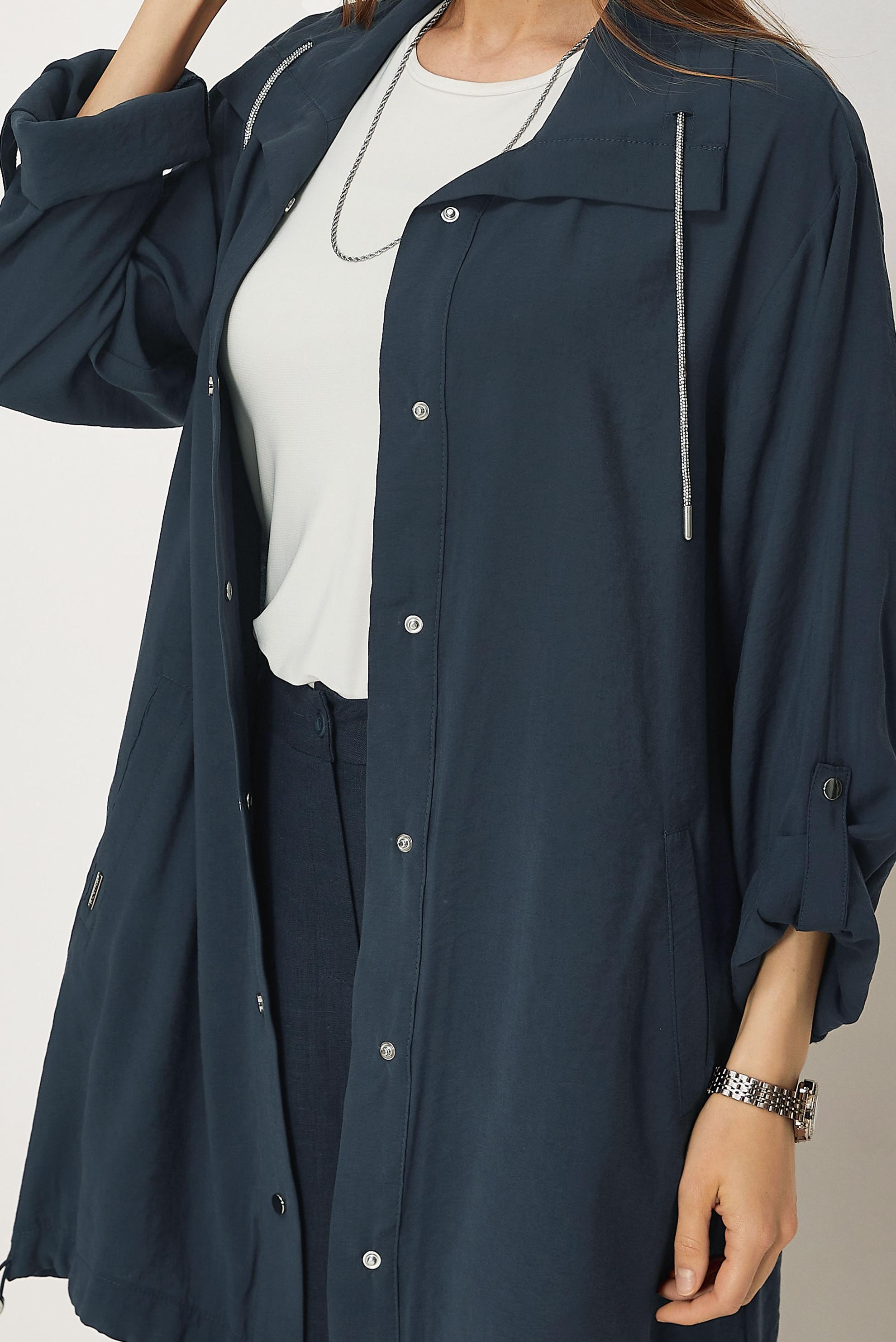 Hijab-Kleidung NAVY BLAU MODALJACKE MIT HEMDKRAGEN 46345
